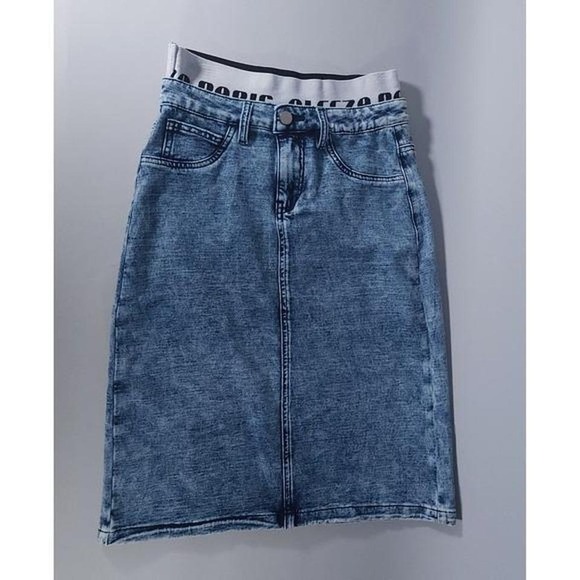 Aleeza Paris XS Denim Straight Skirt with Elastic Waistband NWT (Retail $69) - Picture 1 of 8